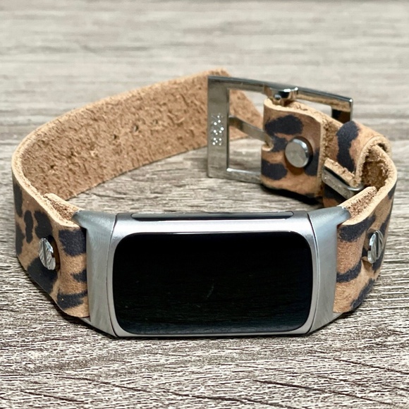 Leopard Print Leather Strap Fitbit Charge 5 Band Silver Jewelry Women Bracelet - Picture 9 of 9